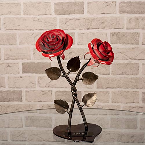 Silky Flower Store Hand-Forged Wrought Iron Double Red Metal Rose Twist Iron Anniversary Gift, Blacksmith Quebec, 8.5in 4 4 Product: Hand-Forged Wrought Iron Double Red Metal Rose with Twist - Iron Anniversary gift