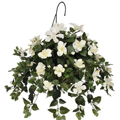 Product: House of Silk Flowers Artificial Cream Hibiscus Hanging Basket