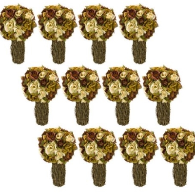 Product: Arcadia Silk Plantation TWELVE 12" Artificial Rose Topiary Flower Arrangement_Brown Beige