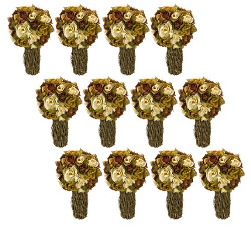 Product: Arcadia Silk Plantation TWELVE 12" Artificial Rose Topiary Flower Arrangement_Brown Beige
