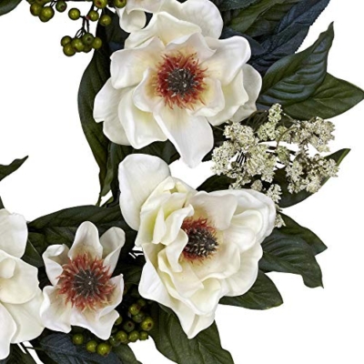 Silky Flower Store Artificial Magnolia Wreath White, Nearly Natural 4793, 22in. 8 8 Product: Nearly Natural 4793 22in. Magnolia Wreath,White