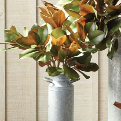 Silky Flower Store Artificial Magnolia Leaf Stem, NAPA Home & Garden Faux Floral Décor, Indoor Greenery Accent, 32 4 4 Product: NAPA Home & Garden, Grand Magnolia Leaf STEM 32"