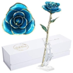 Product: MAXSPT Romantic Rose Gift for her,Eternity Gold Rose Flower 24k Gold Dipped Rose and Romantic Gift for her Rose,SkyBlue with Stand