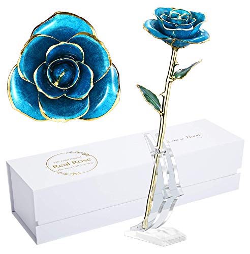 Product: MAXSPT Romantic Rose Gift for her,Eternity Gold Rose Flower 24k Gold Dipped Rose and Romantic Gift for her Rose,SkyBlue with Stand