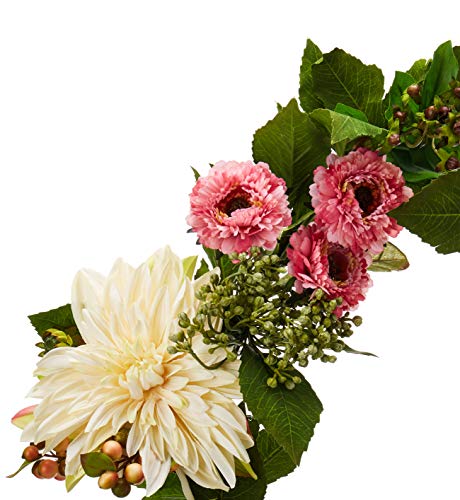 Silky Flower Store Artificial Dahlia Mum Wreath, Pink Orange Green Floral Door Decor, 22in. 4 4 Product: Nearly Natural 22in. Artificial Dahlia and Mum Wreath