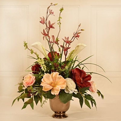 Product: Magnolia, Rose and Orchid Silk Flower Arrangement