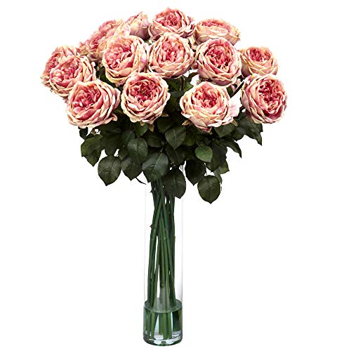 Product: Nearly Natural 1219-PK Fancy Rose Silk Flower Arrangement, White 12" x 12" x 35"