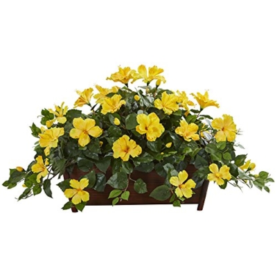 Product: Nearly Natural Hibiscus Artificial Decorative Planter Silk Plants Yellow