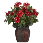 Product: Nearly Natural 6667 Hibiscus with Vase Decorative Silk Plant, Red 24" x 24" x 19"
