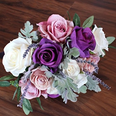 Silky Flower Store Boho Faux Rose Bouquet, Wide Bohemian Floral Arrangement, Decorative Home Centerpiece, 32.5cm 11 11 Product: Boho Wide Bouquet of full roses