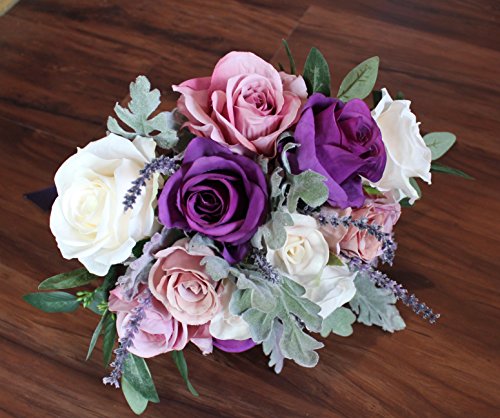 Silky Flower Store Boho Faux Rose Bouquet, Wide Bohemian Floral Arrangement, Decorative Home Centerpiece, 32.5cm 5 5 Product: Boho Wide Bouquet of full roses