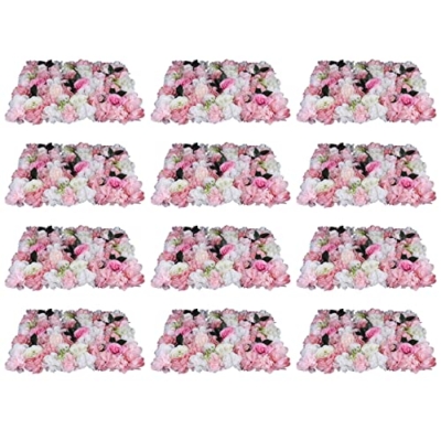 Product: LOYALHEARTDY 12 pcs Flower Wall Panel Artificial Flower Backdrop Silk Flower Bouquet Wall for Home Turf Wedding Party Venue Background Wall Decor(Pink Dahlia,Rose,Leaves)