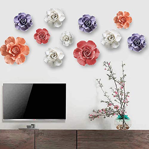 Product: ALYCASO Rose Ceramic Flower Wall Décor Artificial 3D Flower Wall Art for Living Room Home Hallway Bedroom Kitchen Farmhouse Bathroom Dining Room, Blue, 7.08 inch