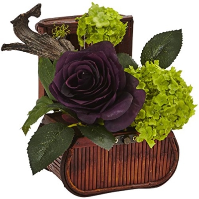 Silky Flower Store Nearly Natural Rose Mini Greenery Silk Arrangement, Faux Floral Decor, Wooden Chest Centerpiece, 7.25in H x 8in W x 7in D 8 8 Product: Nearly Natural Rose and Mini Greenery Silk Arrangement, Multi, 3 Piece