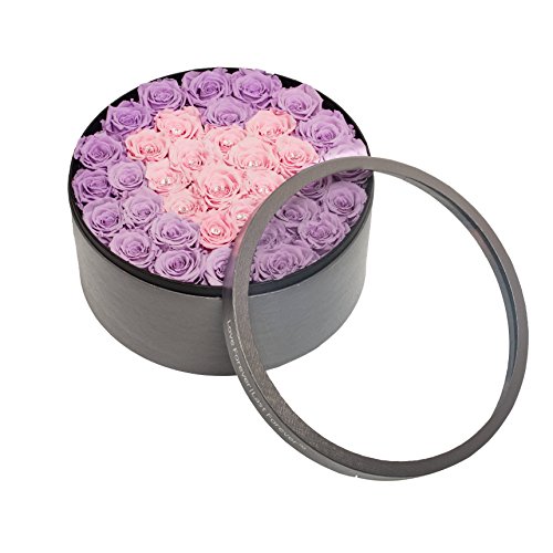 Product: The Only Roses Preserved Roses in Round-Shaped Grey Gift Box | Real Roses That Will Last at Least A Year Love Forever Last Forever (Pink & Purple, Large)