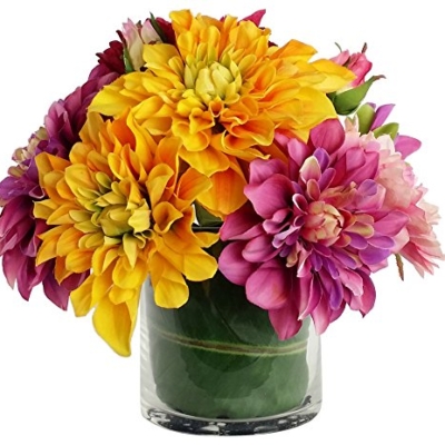 Product: RG Style Silk Dahlia in Decorative Vase Artificial Floral Arrangement