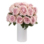 Product: Nearly Natural Rose Artificial White Vase Silk Arrangements, Pink