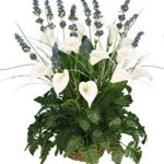 Product: Arcadia Silk Plantation 24" Artificial Calla Lily, Lavender, Leather Fern Grass in Basket Arrangement