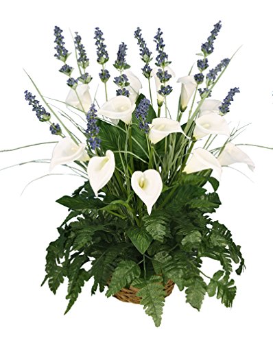 Product: Arcadia Silk Plantation 24" Artificial Calla Lily, Lavender, Leather Fern Grass in Basket Arrangement