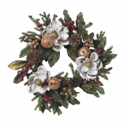 Product: Nearly Natural 24in. Magnolia Pinecone & Berry Wreath