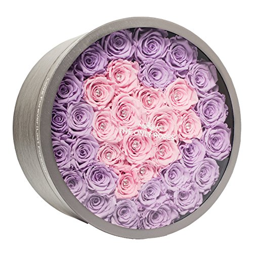 Product: The Only Roses Preserved Roses in Round-Shaped Grey Gift Box | Real Roses That Will Last at Least A Year Love Forever Last Forever (Pink & Purple, Large)