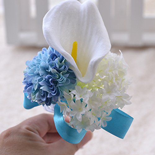Product: Abbie Home Wedding Flower Set of 5 Calla Dahlia Orchid Bridal Bouquets Rose Bridesmaid Wrist Corsage Groomsman Boutonniere Brooch Pin (Z Set of 5)