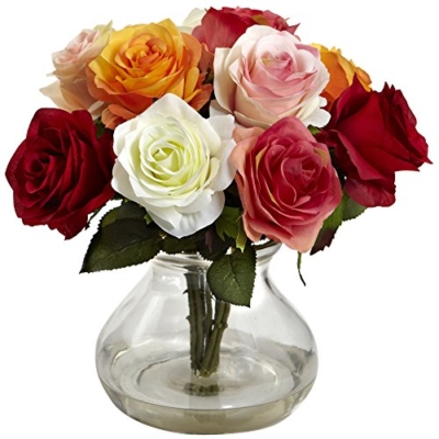 Product: Nearly Natural Rose Arrangement with Vase