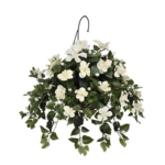Product: House of Silk Flowers Artificial Cream Hibiscus in Water Hyacinth Hanging Basket (White Water Hyacinth)