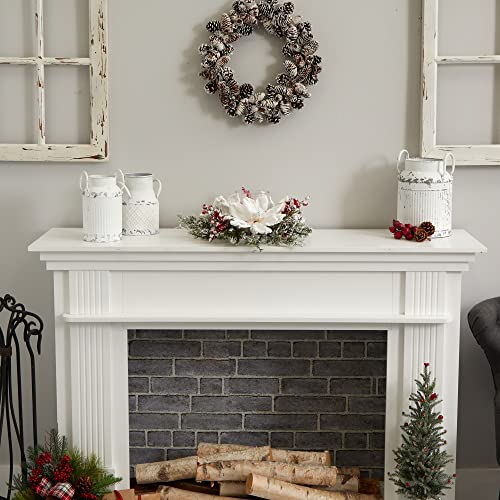 Silky Flower Store Artificial Magnolia Berry Candelabrum, Frosted Ivory Crimson Floral Arrangement, Decorative Candle Holder 32.5cm 4 4 Product: Nearly Natural Frosted Magnolia & Berry Artificial Arrangement Candelabrum
