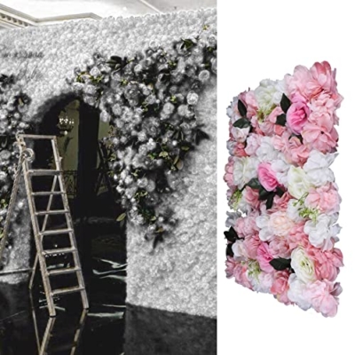 Product: LOYALHEARTDY 12 pcs Flower Wall Panel Artificial Flower Backdrop Silk Flower Bouquet Wall for Home Turf Wedding Party Venue Background Wall Decor（Pink Dahlia,Rose,Leaves）
