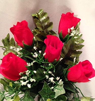 Silky Flower Store Silk Red Rose Flowers, Crypt Mausoleum Vase with Disc Base Button for Epoxy, 15in 13 13 Product: Silk Red Rose Flowers and Crypt Mausoleum Vase with Disc Base Button for Epoxy