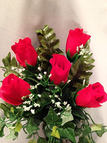 Silky Flower Store Silk Red Rose Flowers, Crypt Mausoleum Vase with Disc Base Button for Epoxy, 15in 4 4 Product: Silk Red Rose Flowers and Crypt Mausoleum Vase with Disc Base Button for Epoxy