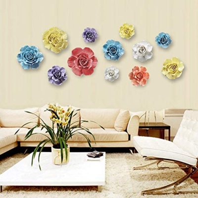 Product: ALYCASO Rose Ceramic Flower Wall Décor Artificial 3D Flower Wall Art for Living Room Home Hallway Bedroom Kitchen Farmhouse Bathroom Dining Room, Blue, 7.08 inch
