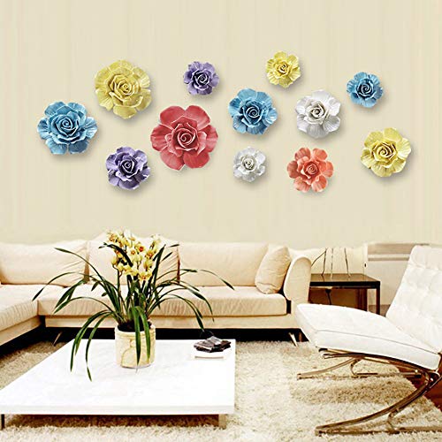 Product: ALYCASO Rose Ceramic Flower Wall Décor Artificial 3D Flower Wall Art for Living Room Home Hallway Bedroom Kitchen Farmhouse Bathroom Dining Room, Blue, 7.08 inch