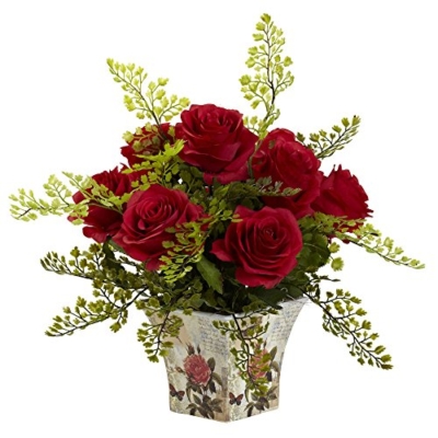 Product: Nearly Natural Rose & Maiden Hair Floral Planter