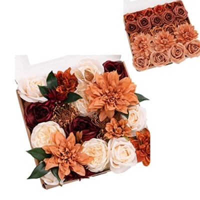 Product: Ling's Moment Artificial Flowers Dahlia Brunt Orange Terracotta Set of 2 Flowers Combo for DIY Wedding Bouquets Centerpieces Arrangements Party Baby Shower Home Decorations
