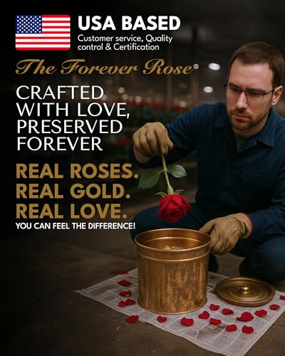 Product: Forever Rose Real Red Rose Dipped in 24K Gold with Gold-Trimmed Petals and Stem, Handcrafted Preserved Rose in Luxury Gift Box, Romantic Gift for Her