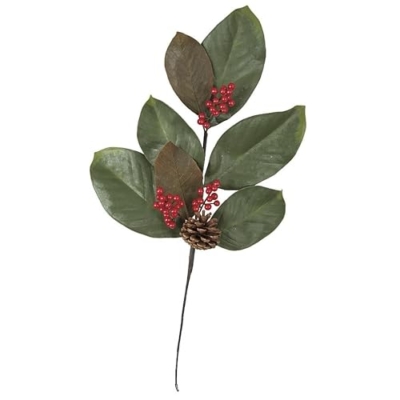 Product: SilksAreForever 24" Magnolia Leaf & Berry Artificial Stem -Green/Red (Pack of 12)