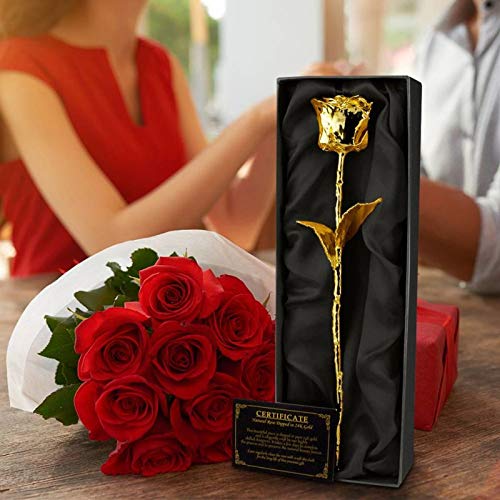 Silky Flower Store 24K Gold Dipped Real Rose, Mikamax Certificate of Authenticity, Luxurious Gift Box, 7 to 8 Inches, 32 x 5 x 11 cm 5 5 Product: mikamax 24k Gold Rose - Real Rose Dipped in Gold with Certificate of Authenticity - 7-8 Inches - Luxurious Box 32 x 5 x 11 cm