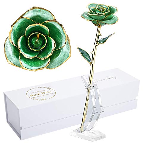 MAXSPT Gift for her Rose, 24k Golden Rose Made from Real Rose Great Gifts for her and Best Gifts for Wife, Green with Stand - Artificial Flower Arrangements Product: MAXSPT Gift for her Rose, 24k Golden Rose Made from Real Rose Great Gifts for her and Best Gifts for Wife, Green with Stand