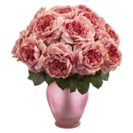 Product: Nearly Natural Artificial Rose Colored Vase Silk Arrangements, Pink