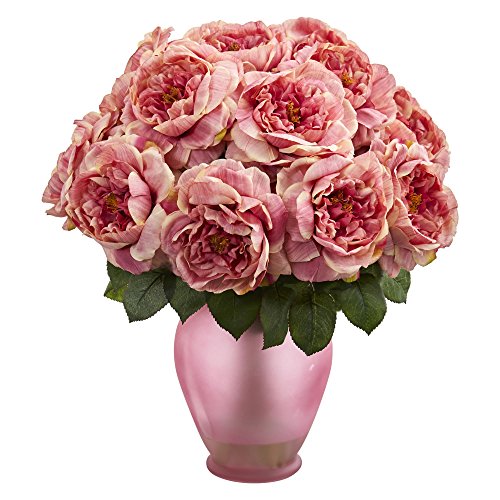 Nearly Natural Artificial Rose Colored Vase Silk Arrangements, Pink - Artificial Flower Arrangements Product: Nearly Natural Artificial Rose Colored Vase Silk Arrangements, Pink