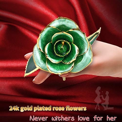 Silky Flower Store 24K Gold Plated Real Rose Gift for Her, Green with Stand, Deluxe Box, Certificate of Authenticity, 24cm 7 7 Product: MAXSPT Gift for her Rose, 24k Golden Rose Made from Real Rose Great Gifts for her and Best Gifts for Wife, Green with Stand