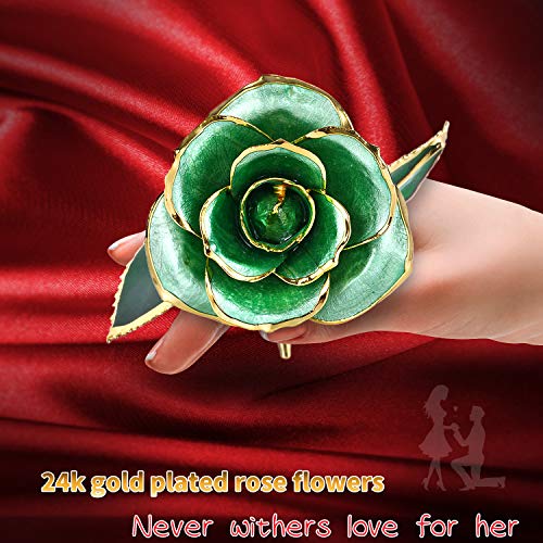 Silky Flower Store 24K Gold Plated Real Rose Gift for Her, Green with Stand, Deluxe Box, Certificate of Authenticity, 24cm 1 1 Product: MAXSPT Gift for her Rose, 24k Golden Rose Made from Real Rose Great Gifts for her and Best Gifts for Wife, Green with Stand