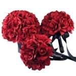 Product: Angel Isabella 3 Bouquets-Apple Red Open Roses with Black Ribbon and Bling