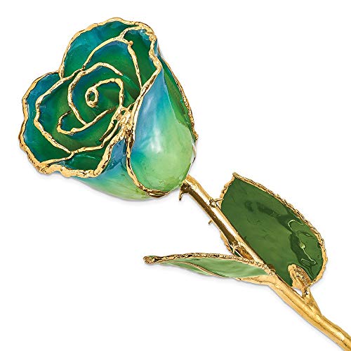Allmygold Long Stem Dipped 24K Gold Peridot & Blue Lacquered Rose in Gift Box - Artificial Flower Arrangements Product: Allmygold Long Stem Dipped 24K Gold Peridot & Blue Lacquered Rose in Gift Box