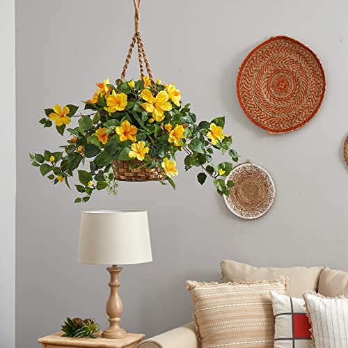 Silky Flower Store Nearly Natural Hibiscus Hanging Basket, Faux Floral Arrangement, Cascading Artificial Flowers, 22 in. 1 1 Product: Nearly Natural Hibiscus Hanging Basket