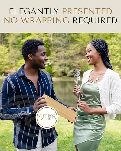 Product: Forever Rose Real Rose Dipped in Platinum, Handcrafted Preserved Rose in Luxury Gold Gift Box, Romantic Gift for Her, Elegant Keepsake for Anniversary, Birthday, or Any Special Occasion