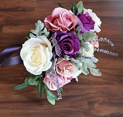 Silky Flower Store Boho Faux Rose Bouquet, Wide Bohemian Floral Arrangement, Decorative Home Centerpiece, 32.5cm 10 10 Product: Boho Wide Bouquet of full roses