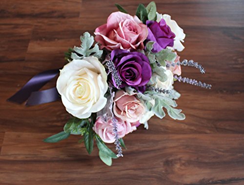Silky Flower Store Boho Faux Rose Bouquet, Wide Bohemian Floral Arrangement, Decorative Home Centerpiece, 32.5cm 4 4 Product: Boho Wide Bouquet of full roses